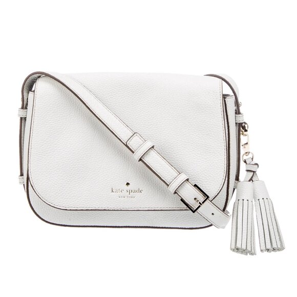 Kate Spade Penelope Saddle Bag White Pebbled Leather Crossbody Shoulder Bag - Picture 1 of 14